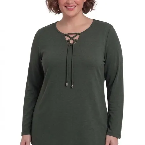 Plus Size Μπλούζα Πλεκτή Κορδόνι Olive