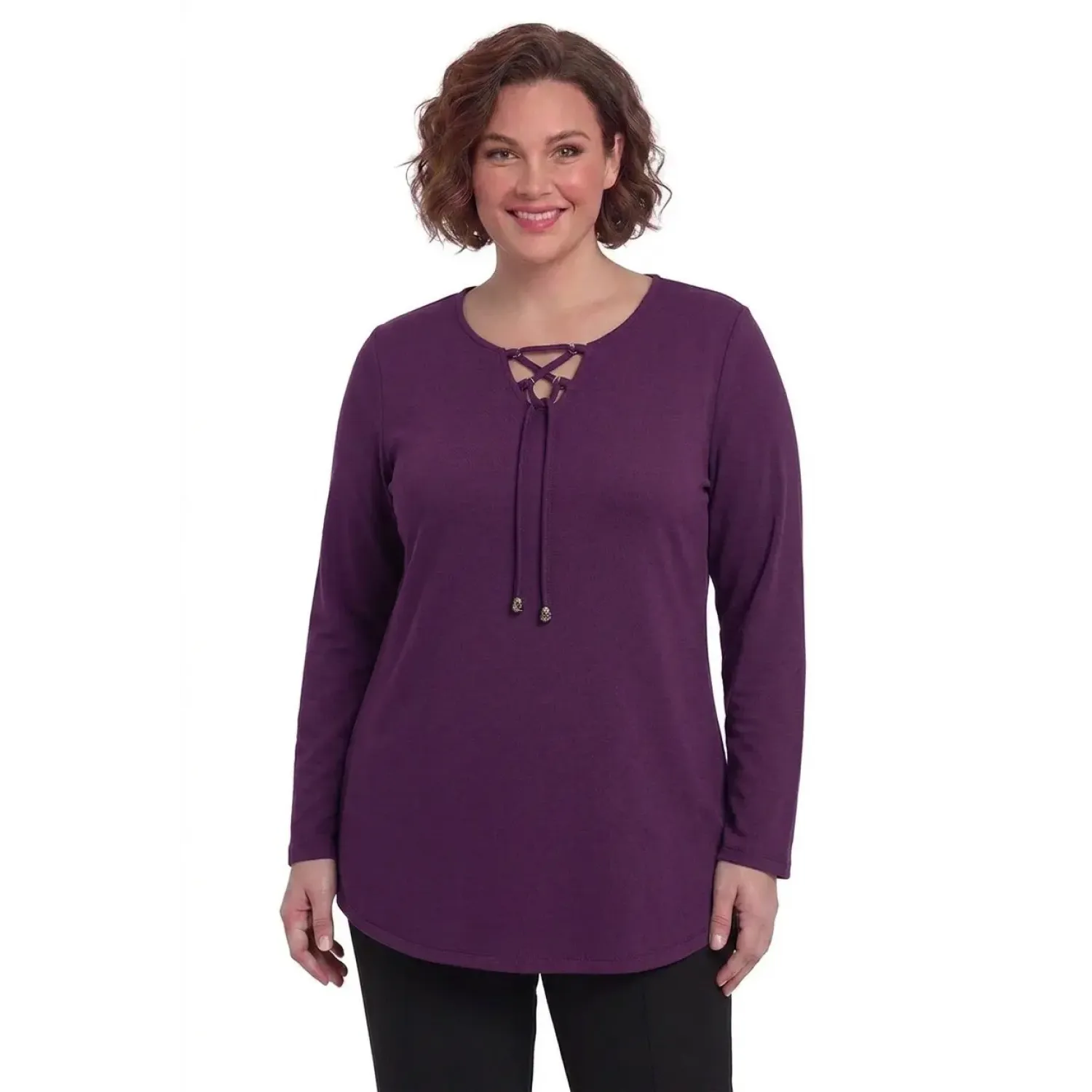 Plus Size Μπλούζα Πλεκτή Κορδόνι Μωβ