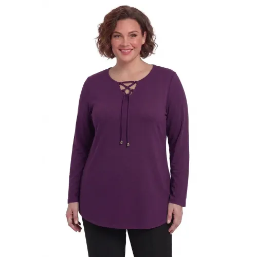 Plus Size Μπλούζα Πλεκτή Κορδόνι Μωβ