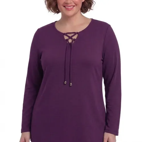Plus Size Μπλούζα Πλεκτή Κορδόνι Μωβ