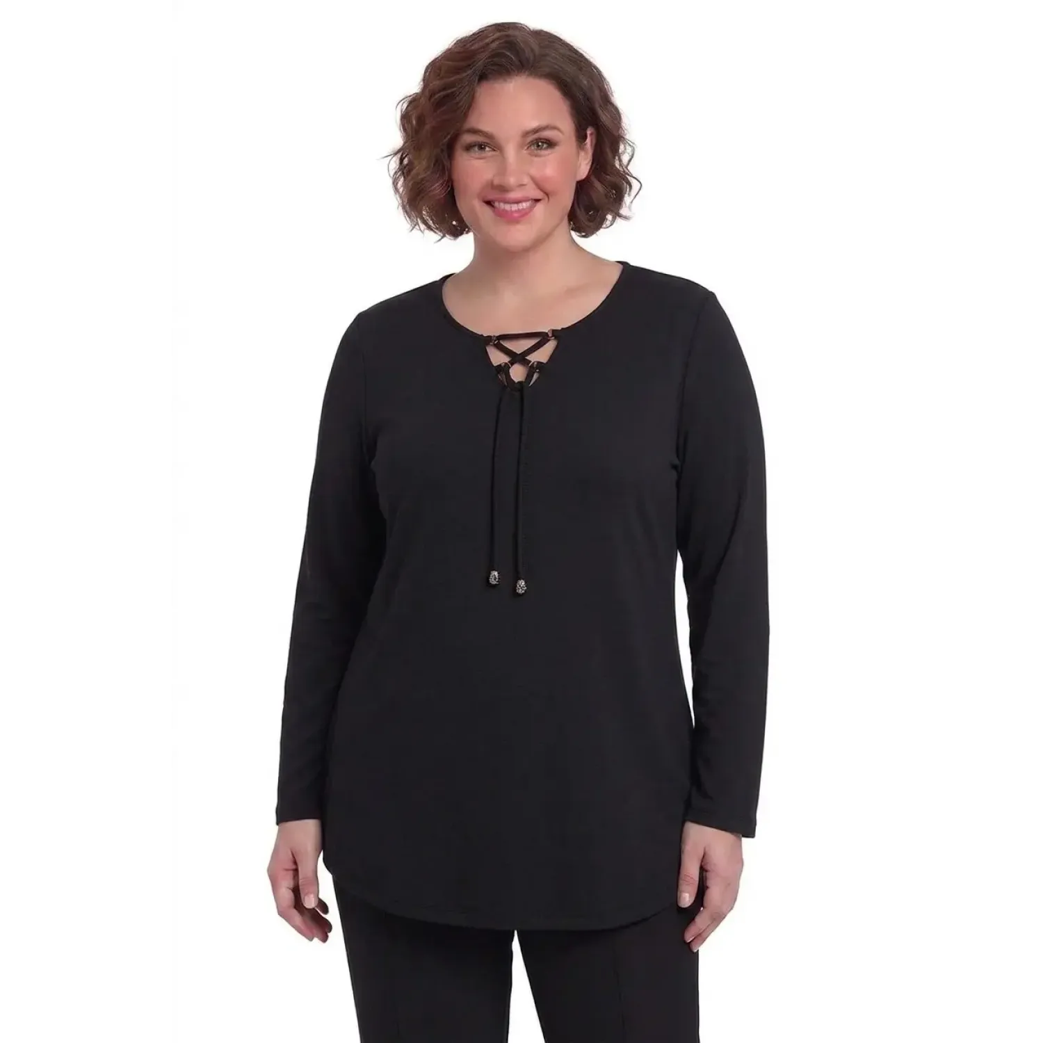 Plus Size Μπλούζα Πλεκτή Κορδόνι Μαύρο