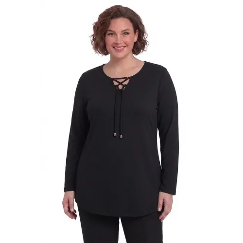 Plus Size Μπλούζα Πλεκτή Κορδόνι Μαύρο