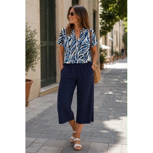 Plus Size Παντελόνι Ζιπ Viscose Μπλε