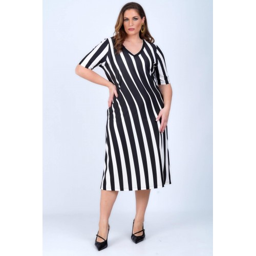 Plus Size Φόρεμα Jersey Άσπρο Μαύρο