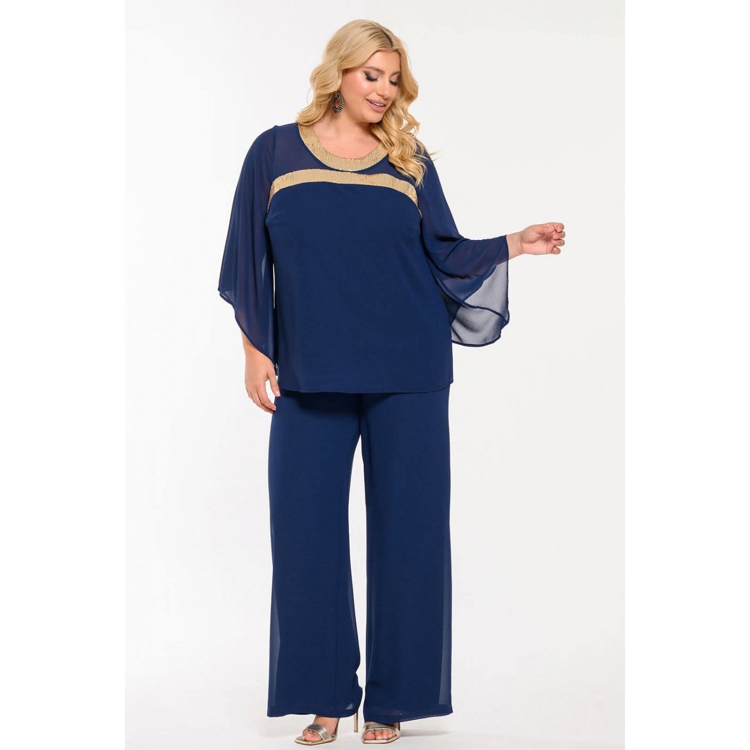Plus Size Σετ Μουσελίνα Μπλε