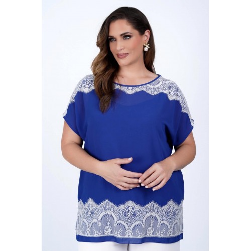 Plus Size Μπλούζα Με Δαντέλα Ρουά