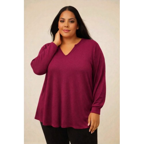 Plus Size Μπλούζα Basic Πλεκτή Μπορντώ