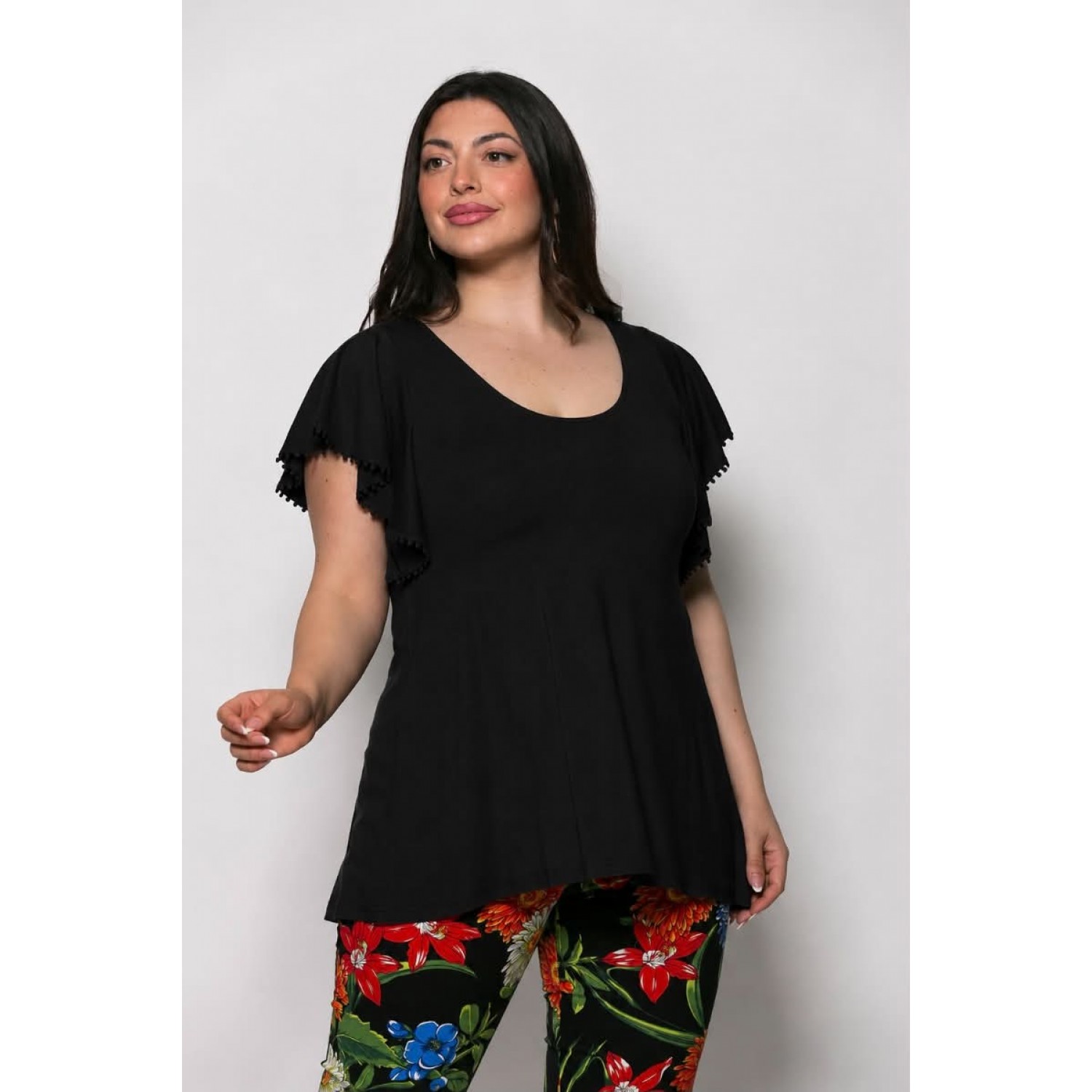 Plus Size Μπλούζα Με Άνοιγμα Πίσω Μαύρο