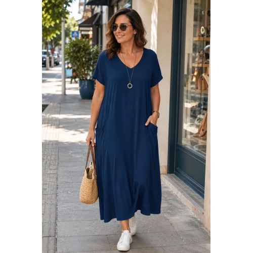 Φόρεμα Viscose Ελαστικό Με Τσέπες Μπλε