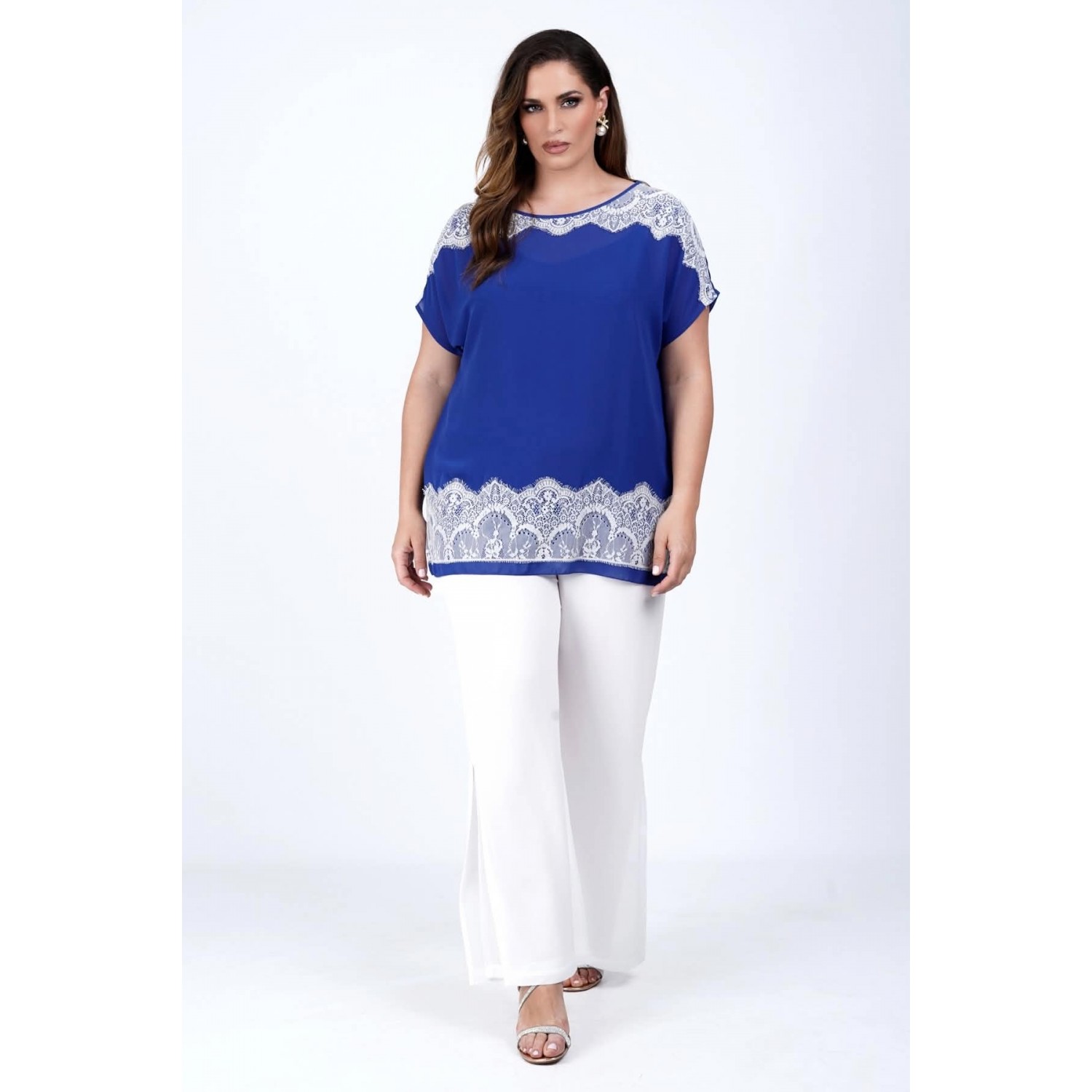 Plus Size Μπλούζα Με Δαντέλα Ρουά