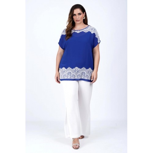 Plus Size Μπλούζα Με Δαντέλα Ρουά