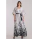 Plus Size Φόρεμα Σατέν Εκρού Γκρι