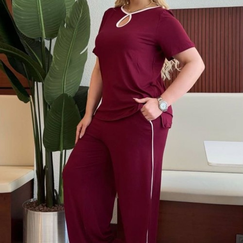 Plus Size Σετ Varga Μπορντό Εκρού