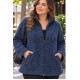 Plus Size Ζακέτα Bouclé με Φερμουάρ Μπλε Μαύρο