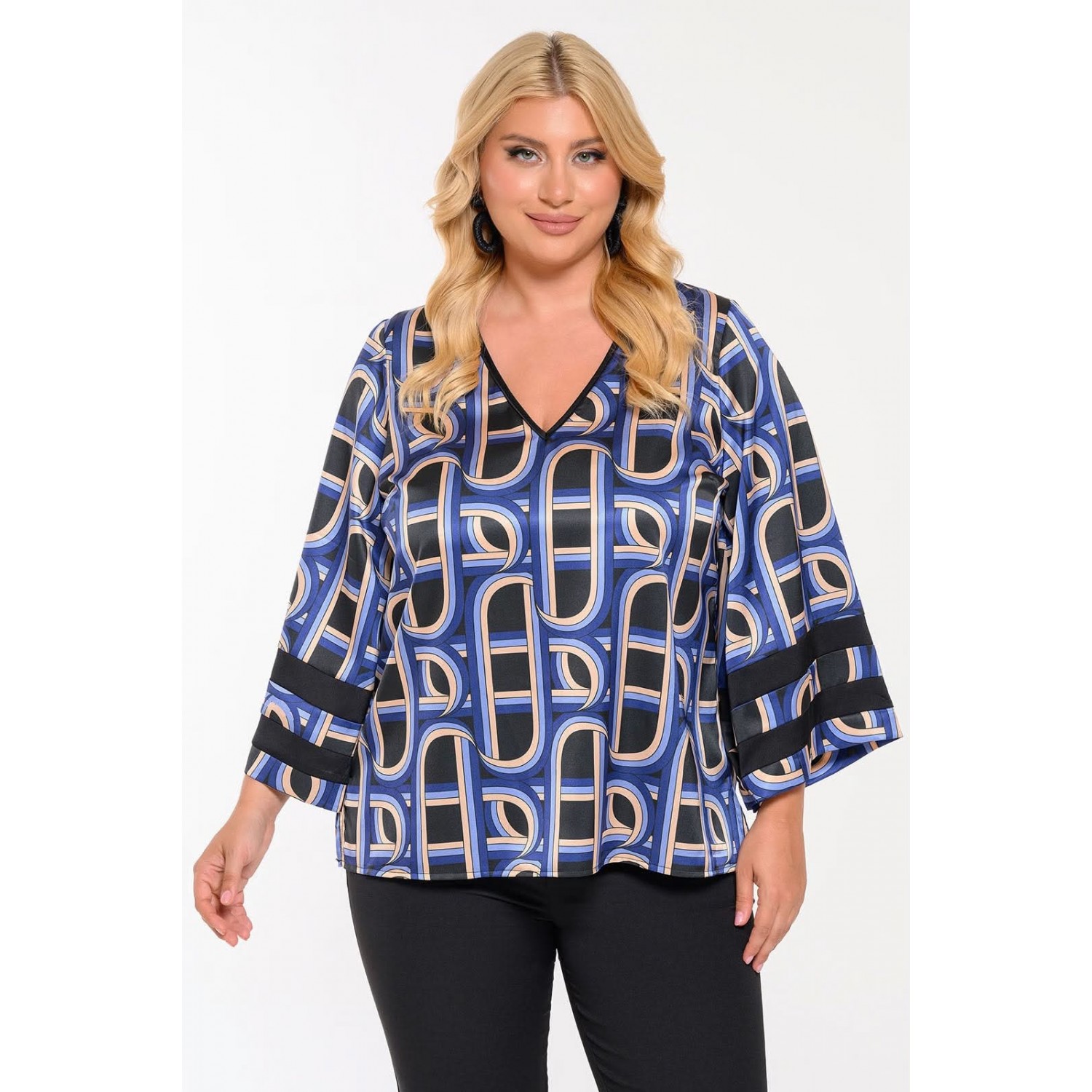 Plus Size Μπλούζα Σατέν Εμπριμέ
