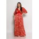 Plus Size Φόρεμα Σατέν Κόκκινο Μπεζ