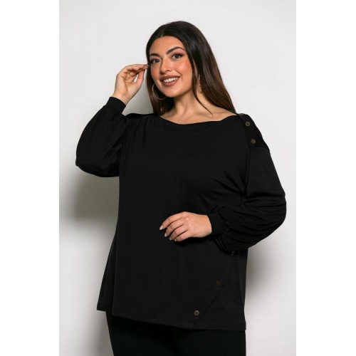 Plus Size Μπλούζα Με Κουμπιά Μαύρο