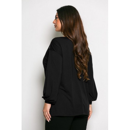 Plus Size Μπλούζα Με Κουμπιά Μαύρο