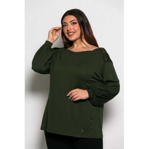 Plus Size Μπλούζα Με Κουμπιά Χακί