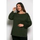 Plus Size Μπλούζα Με Κουμπιά Χακί