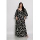 Plus Size Φόρεμα Ελαστικό Μαύρο Εκρού