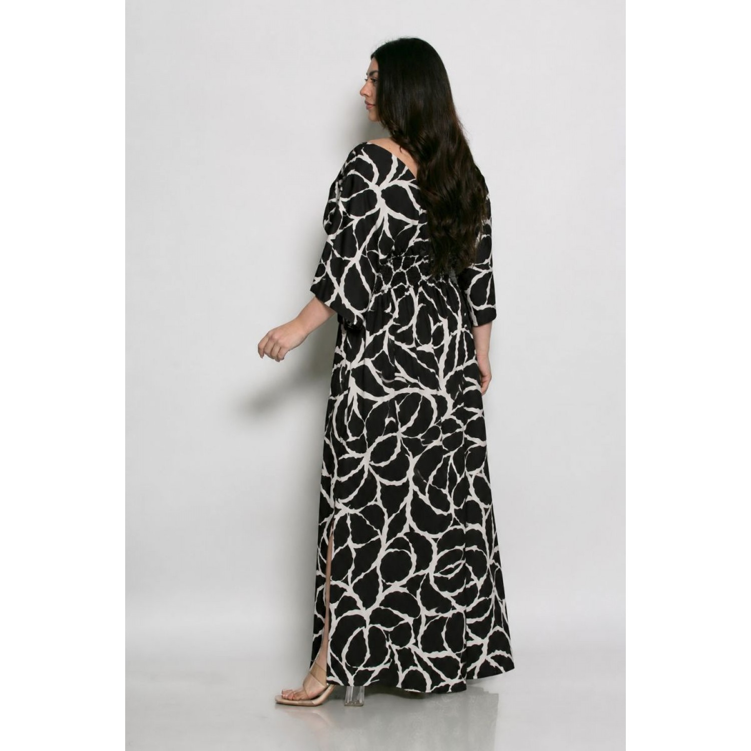 Plus Size Φόρεμα Ελαστικό Μαύρο Εκρού