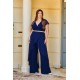 Plus Size Φόρμα Ολόσωμη Κρουαζέ Μπλε