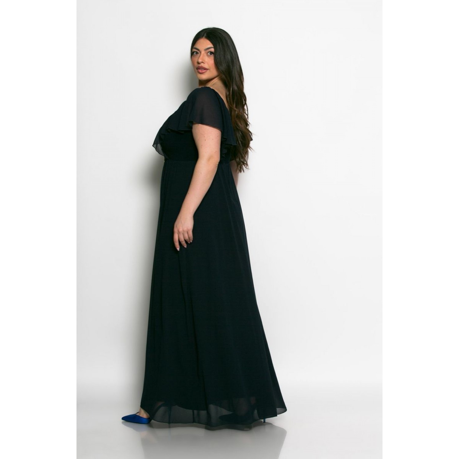 Plus Size Φόρμα Ολόσωμη Με Πέπλο Μπλε