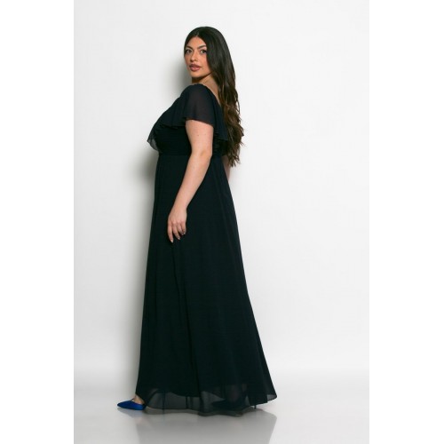 Plus Size Φόρμα Ολόσωμη Με Πέπλο Μπλε