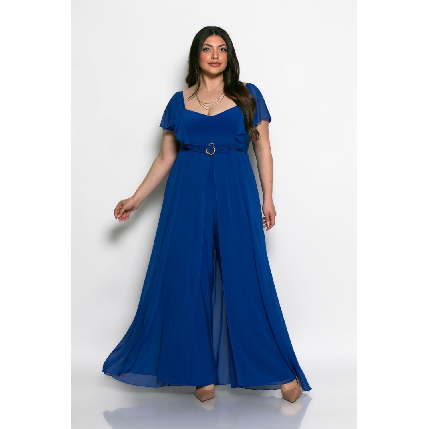 Plus Size Φόρμα Ολόσωμη Με Πέπλο Ρουά
