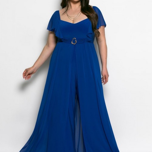Plus Size Φόρμα Ολόσωμη Με Πέπλο Ρουά