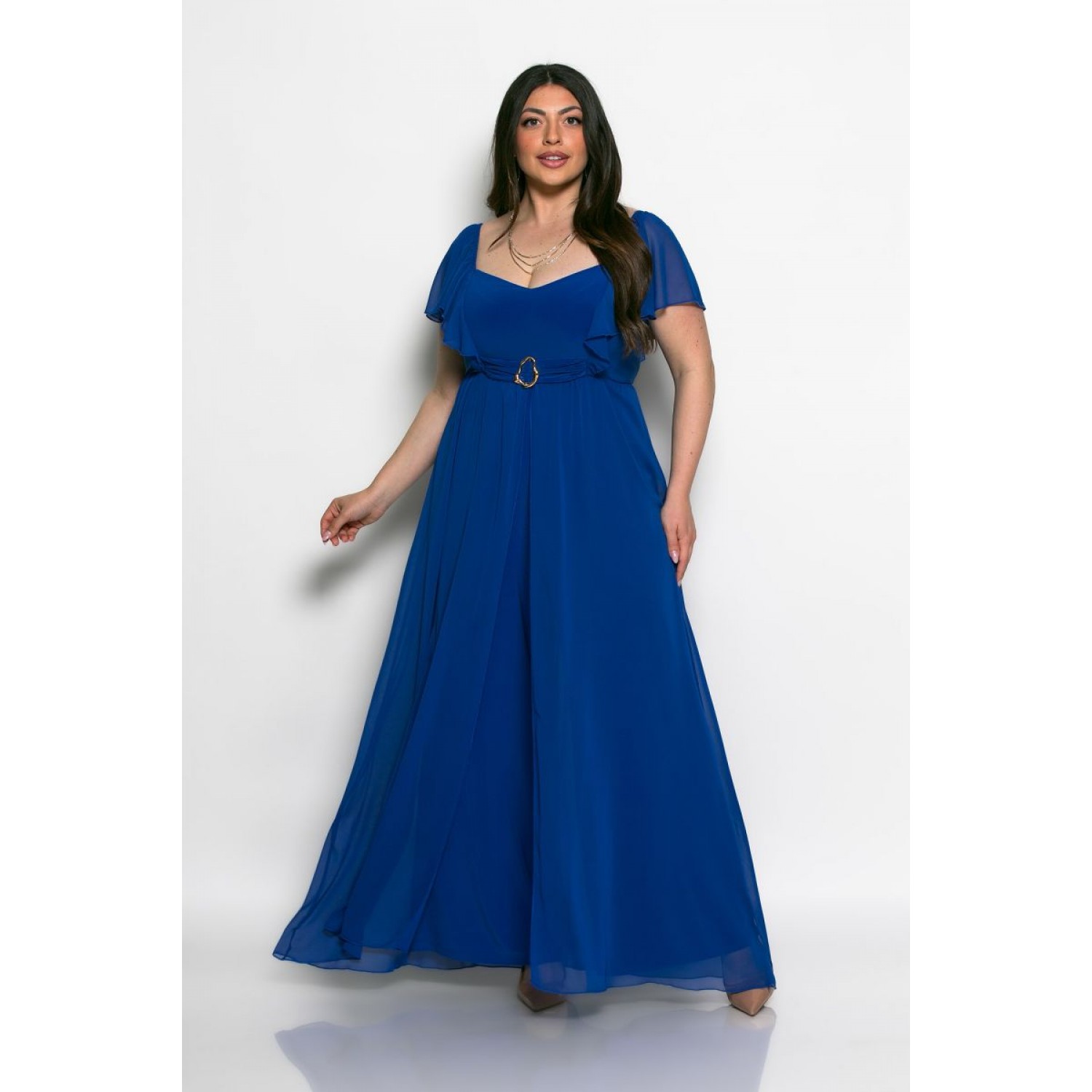 Plus Size Φόρμα Ολόσωμη Με Πέπλο Ρουά