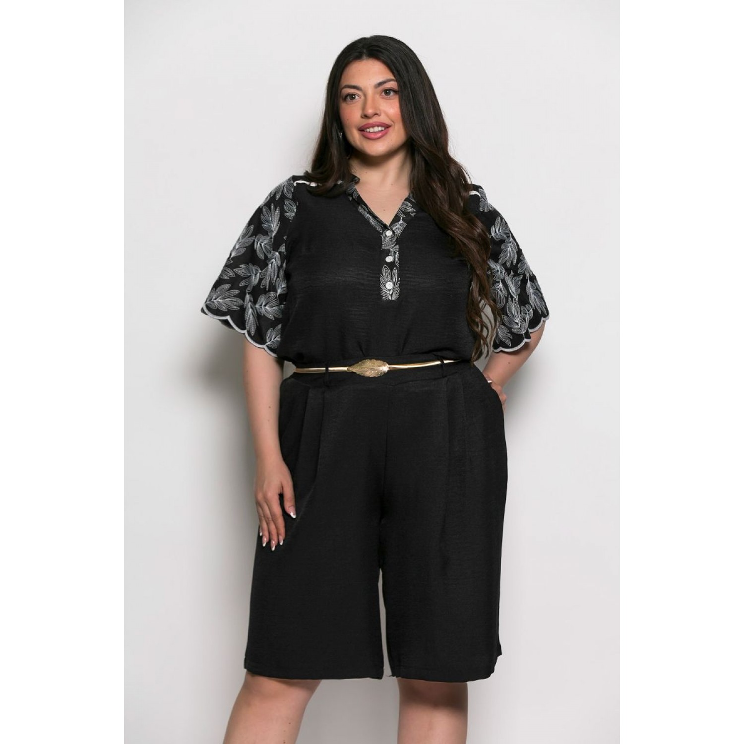 Plus Size Παντελόνι Βερμούδα Μαύρο