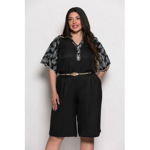 Plus Size Παντελόνι Βερμούδα Μαύρο