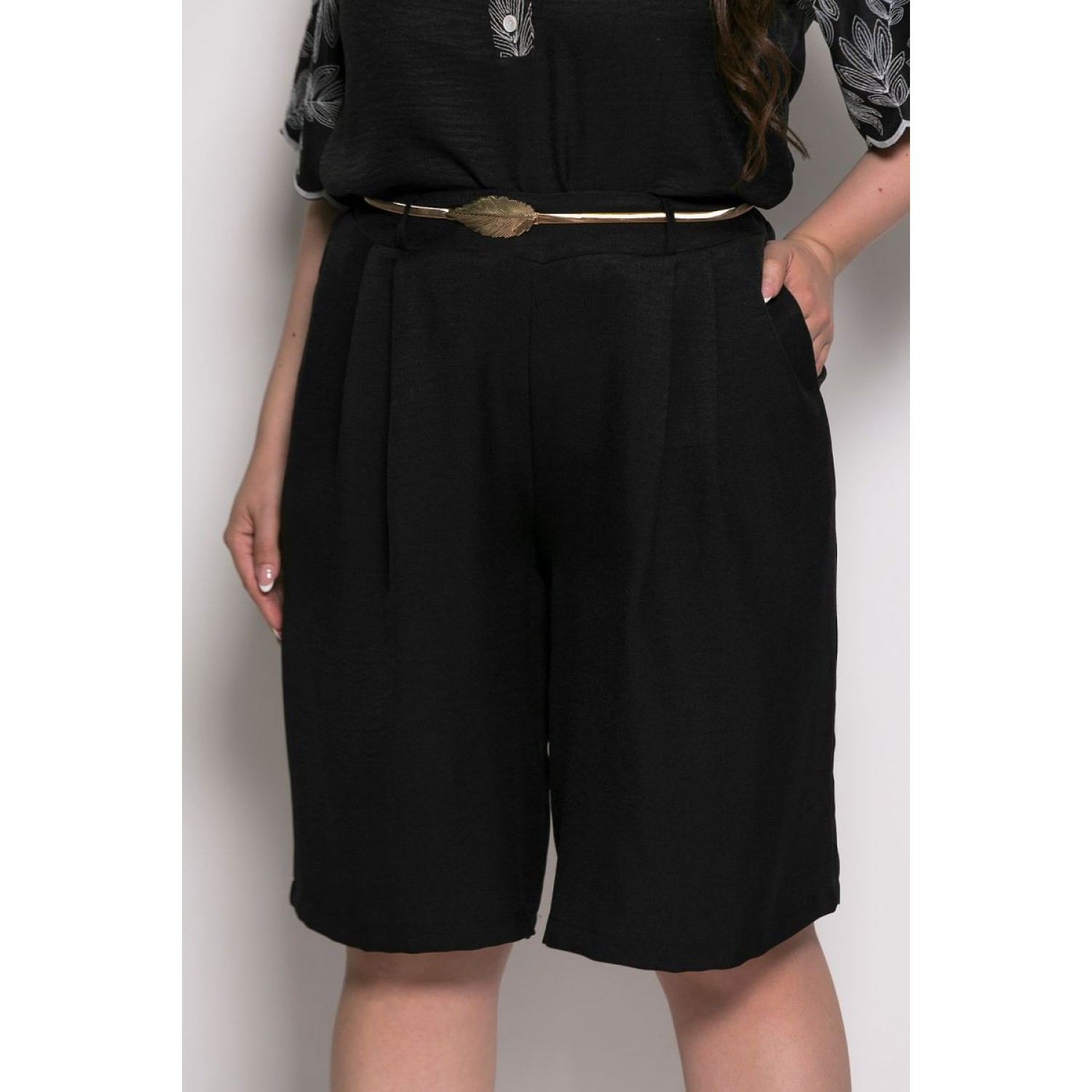 Plus Size Παντελόνι Βερμούδα Μαύρο