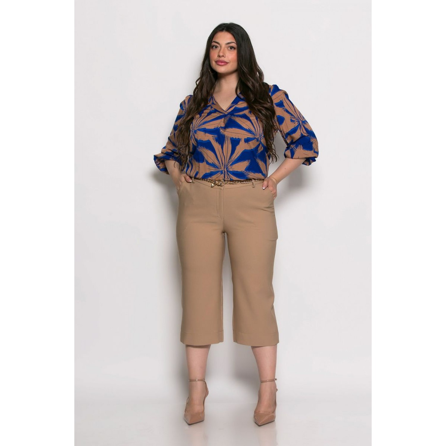 Plus Size Παντελόνι Βερμούδα Μπεζ
