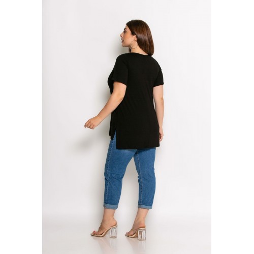 Plus Size Μπλούζα Με Στάμπα Μαύρο