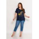 Plus Size Μπλούζα Με Στάμπα Μπλε