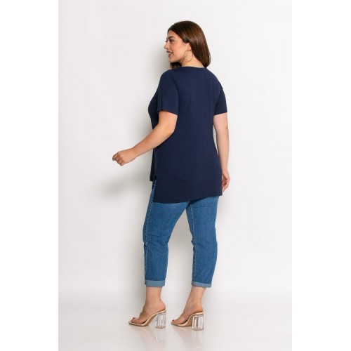 Plus Size Μπλούζα Με Στάμπα Μπλε