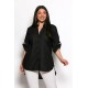Plus Size Πουκάμισο Με Τρουακάρ Μανίκια Μαύρο