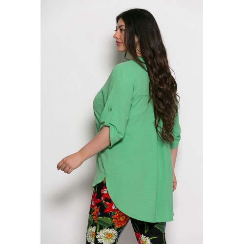 Plus Size Πουκάμισο Με Τρουακάρ Μανίκια Μέντα