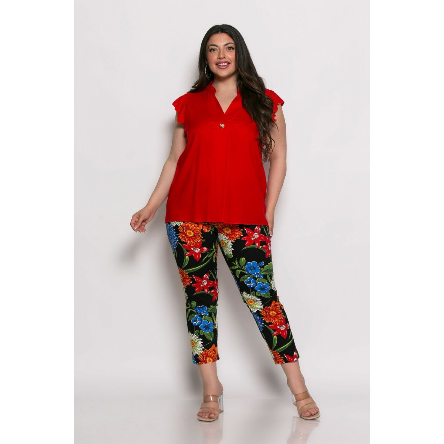 Plus Size Μπλούζα Minimal Detail Κόκκινο