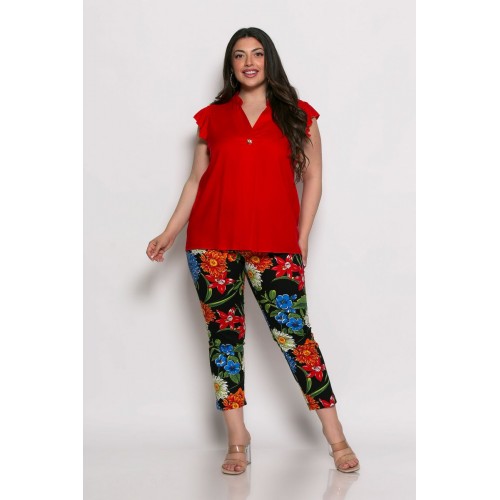 Plus Size Μπλούζα Minimal Detail Κόκκινο