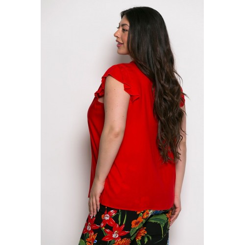 Plus Size Μπλούζα Minimal Detail Κόκκινο
