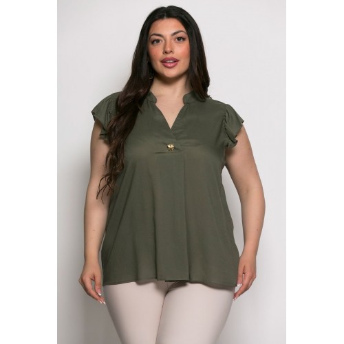 Plus Size Μπλούζα Minimal Detail Χακί
