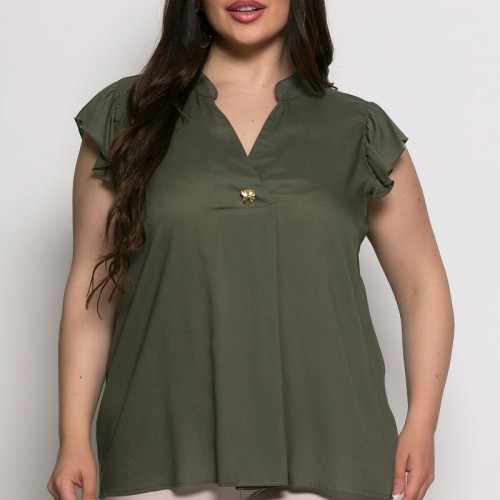 Plus Size Μπλούζα Minimal Detail Χακί