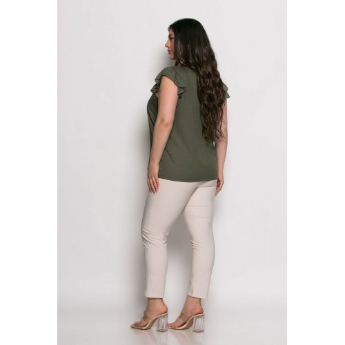 Plus Size Μπλούζα Minimal Detail Χακί