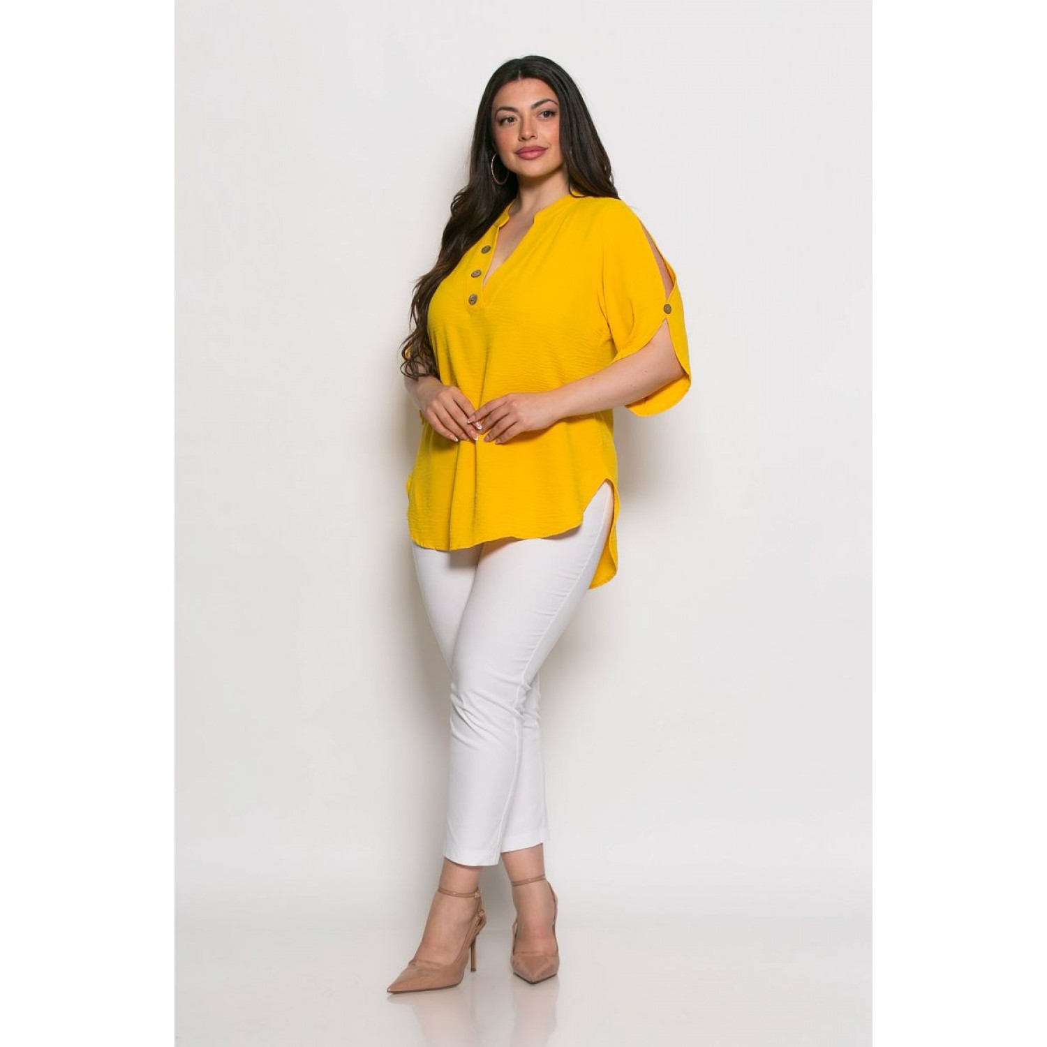 Plus Size Μπλούζα Kalma Κίτρινο