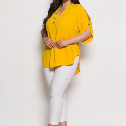 Plus Size Μπλούζα Kalma Κίτρινο