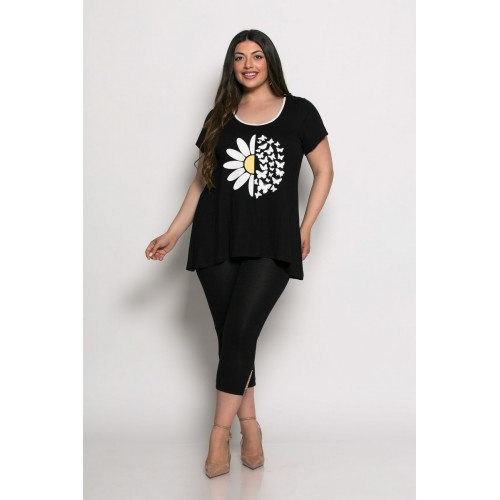 Plus Size Μπλούζα Viscose Ελαστικό Μαύρο